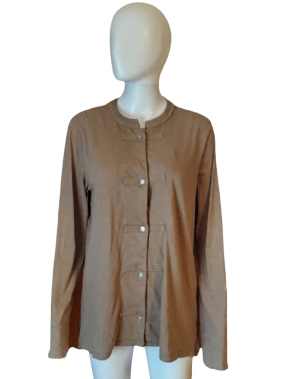 Eileen Fisher By Garnet Hill Mandarin Collar Organic Pima Cotton Sleep Shirt